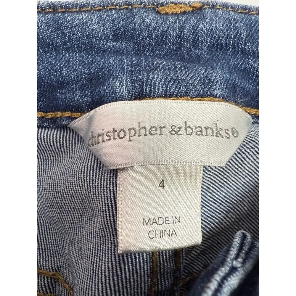 Christopher & Banks Embellished Sequin Floral Jeans Blue Stretch Mid Rise Size 4